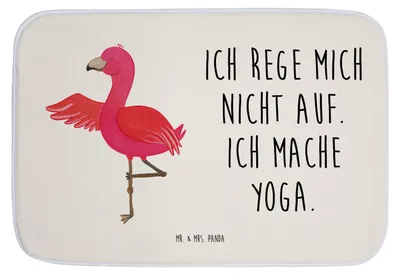 Produktbild von Mr. & Mrs. Panda Duschvorleger Flamingo Yoga - Weiß - Geschenk, Namaste, Entspannung, Badezimmerteppich, Bad Fußmatte, Badematte, duschmatte, Yogi, badezimmermatte, Rosa