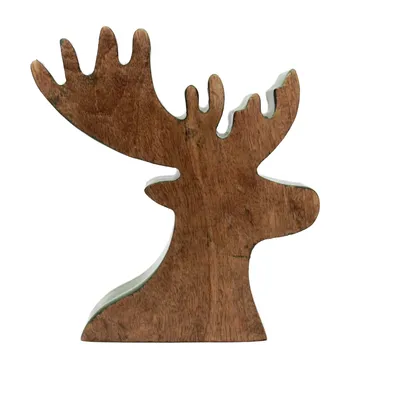 Produktbild von Riffelmacher Hirschkopf Natur grün lackiert aus Holz stehend 21cm