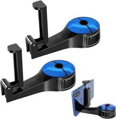 Produktbild von Autohaak 2-in-1 mit Telefonhalter für Autostoelrückwand - Drehbarer Autotashaak und universeller Kopfstützenhalter
