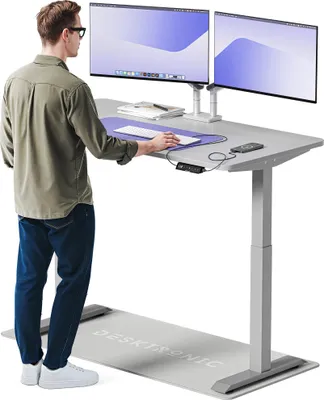 Produktbild von Desktronic HomeOne Elektrisch höhenverstellbarer Schreibtisch 140x70cm Grau/Grau mit Memory-Funktion, Anti-Kollisions Technologie, USB-A und USB-C-Ladeanschlüssen