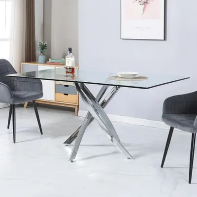 Immagine prodotto di Tavolo da Pranzo Peyton 160×90 cm in Vetro Temperato con Gambe Incrociate Cromate