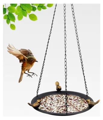 Produktbild von Vogelbad für den Außenbereich, Vogelfutterstelle mit Badebereich, Metall-Wasserschale für Vögel, wetterfeste Gartendekoration für Terrasse, Garten und Balkon
