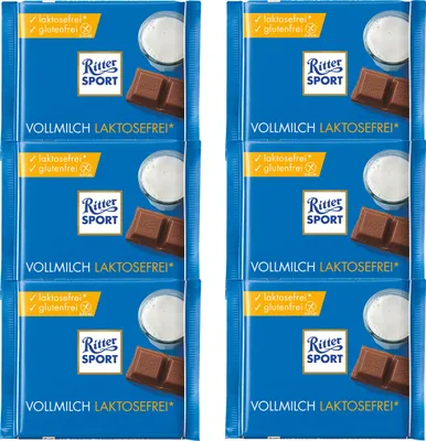 Produktbild von Ritter Sport Vollmilch Schokolade Laktose und Glutenfrei 100g 6er Pack