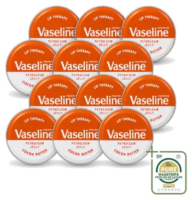Productafbeelding van 12 x Vaseline Lip Therapy Lippenbalsem met cacaoboter, 20 g - Voorraadverpakking - 12 stuks