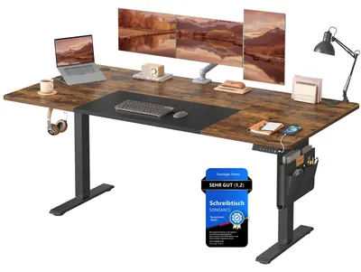 Zdjęcie produktu dla SONGMICS Biurko z regulowaną wysokością, 180 x 80 cm – kolor vintage brązowy + czerń