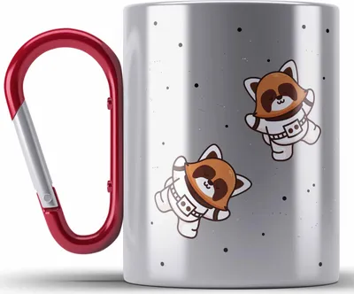 Produktbild von Trendation - Roter Panda Edelstahl Tasse Karabiner Galaxie Kinder Geschenkidee für Jungs Mädchen Lustige Grafik (Rot)
