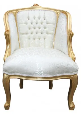 Produktbild von Casa Padrino Barock Salon Sessel Weiß / Gold, Handgefertigter Cocktailsessel aus Massivholz, 62 x 60 x 90 cm