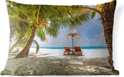 Produktbild von MuchoWow® Outdoor Kissen - Strand - Strandkorb - Sonnenschirm - 60x40 cm - Wetterfest - Lounge Kissen - Zierkissen - Kissen für Innenräume