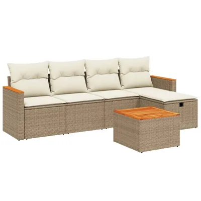 Produktbild von vidaXL 6-tlg. Garten-Sofagarnitur mit Kissen Beige Poly Rattan