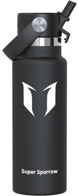 Produktbild von Trinkflasche Edelstahl Thermobecher 350ml Schwarz FlipFlow mit Strohhalm BPA-Frei Auslaufsicher Isoliert