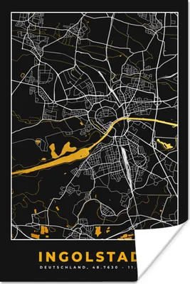 Produktbild von MuchoWow® Poster Ingolstadt - Stadtplan - Gold - Karte - Deutschland 80x120 cm - Papierdruck