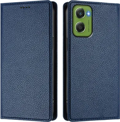 Produktbild von Litchi Leder Handyhülle für Motorola Moto G06 Wallet Kartenfächer Standfunktion Hülle Blau