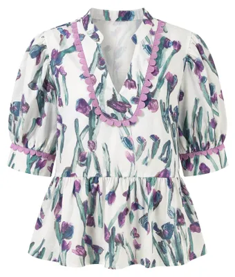 Produktbild von Damen Bluse mit V-Ausschnitt und Puffärmeln in der Farbe Lila, Größe L