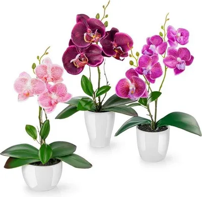 Produktbild von Famanu Kunstblumen Set 3 Orchideen - Hochglanz-Keramiktöpfe, Lila-Rosé