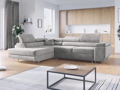 Produktbild von Ecksofa L-Form Couch mit Schlaffunktion und Verstellbare Kopfstützen - GUSTAW - Hellgrau - Links