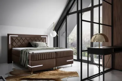 Produktbild von Boxspringbett Schlafzimmerbett 200x200cm AMORE Nr.3 Braun inkl. LED-Beleuchtung