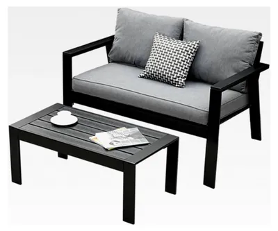 Produktbild von Aluminium Gartenmöbel Set mit 2-Sitzer Gartensofa und Gartentisch 100x50 cm, wetterfestes Balkonmöbel Set für kleine Balkone, Schwarz