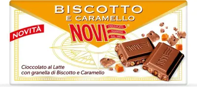 Produktbild von Vollmilchschokolade mit Keksstückchen und Karamell Biscotto e Caramello 100g - Novi