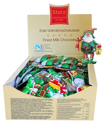 Produktbild von Storz 60er SET Wichtel Didi, 750 g (60 Stk. à je 12,5 g), lose im Display-Karton / Schokolade / Weihnachten