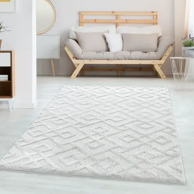 Produktbild von Moderner Teppich mit Rautenmuster im Berberstil - weich, wohnlich und pflegeleicht, Größe: 140 x 200 cm, Farbe: Creme-8