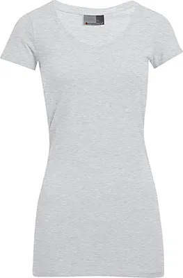 Produktbild von Slim-Fit V-Ausschnitt T-Shirt Lang Plus Size Damen, Sportgrau, XXXL