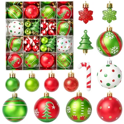 Weihnachtsdeko-Set, 46-teilig, bruchsicher, rot-grün