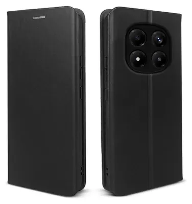 Produktbild von Handyhülle für Xiaomi Redmi Note 15 Pro 5G Echtleder Flip Cover Hülle Case Kartenfach RFID Schutz Farbe: Schwarz