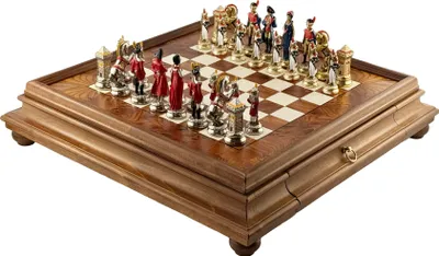 Produktbild von Italienisches Schachset Napaleon Handgefertigt 10Cm + Schachbrett Holz 53