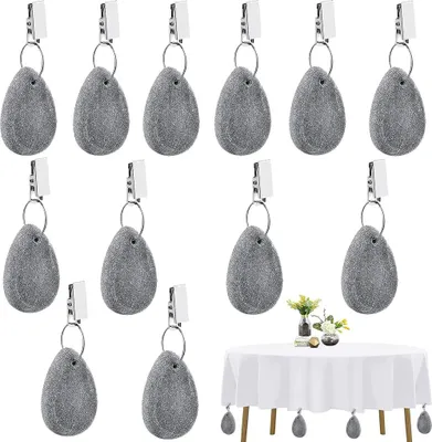 Produktbild von 12 Stück Tischdeckenbeschwerer aus Naturstein,Tischdeckenbeschwerer für Draußen Tischdeckenbeschwerer Set mit Clip Grau Stein Tischdecke Gewichte