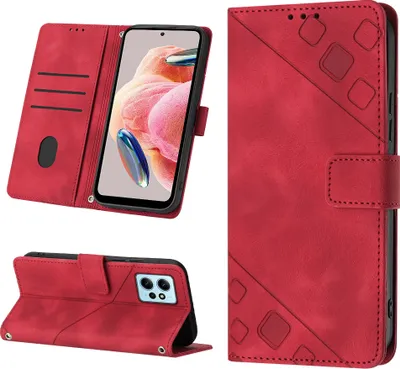 Produktbild von Hülle für Xiaomi Redmi Note 12 4G Prägung Flip Leder Brieftasche Schutzhülle mit Ständer Rot