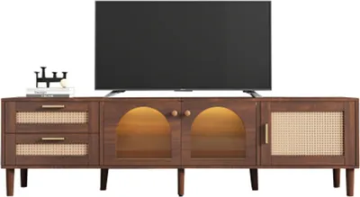 Produktbild von TV-Schrank für 80-Zoll-Fernseher – mit 2 Rattan-Schubladen,LED-Beleuchtung,stilvolle Aufbewahrung, TV-Board 180 cm