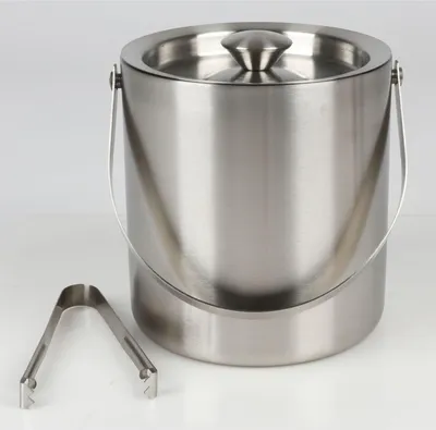 Produktbild von Eiseimer mit Deckel & Zange – ca. 1700 ml Edelstahl, Ø 16 × H 16 cm, praktisches Barzubehör für Eiswürfel & Getränke