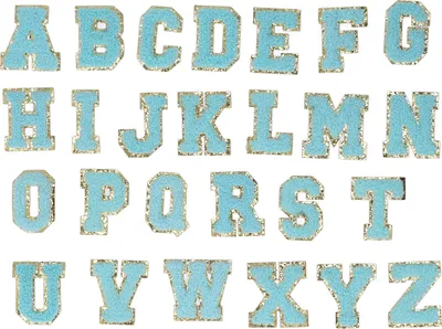 Produktbild von 26 Stück Buchstaben zum Aufbügeln, Buchstaben A bis Z, Blau und Gold, glitzernde Bordüre, Kleidung, Nähen, Stickerei, Flicken, Dekorationen