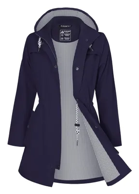 Produktbild von ATLASLAVA Regenjacke Damen Lang Wasserdicht Atmungsaktiv Regenmantel Übergangsjacke Kapuze Outdoor Jacke, XL, Dunkelblau
