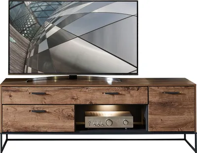 Produktbild von Industrial TV-Lowboard in Haveleiche Cognac mit graphit MINNEAPOLIS-55 inkl. LED-Beleuchtung B/H/T ca: 175/62/48 cm