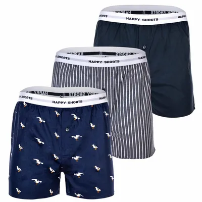 Produktbild von Happy Shorts Herren Web-Boxershorts, 3er Pack - American Boxershorts, Baumwolle Bird M