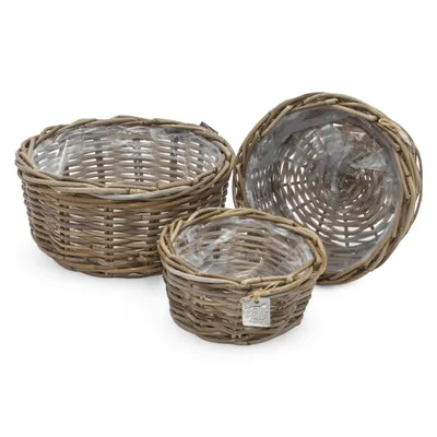 Produktbild von Rattan Pflanzschale im 3er Set - ca. Ø 21 / 26 / 30 cm - Pflanzkorb rund Weide