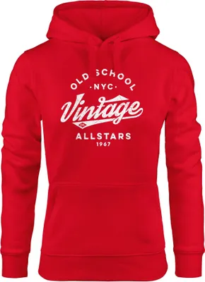 Produktbild von Hoodie Damen College Style Schriftzug Oldschool Vintage Allstars Kapuzen-Pullover Fashion Streetstyle Neverless® rot S