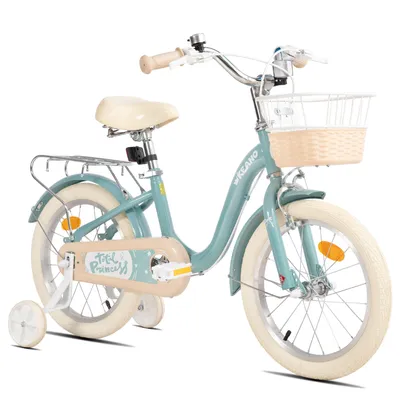 Image de Vélo enfant Joystar 16 pouces, équipé d'un panier, d'une sonnette, de garde-boue et d'un carter de chaîne entièrement fermé, avec roues d'entraînement, vert