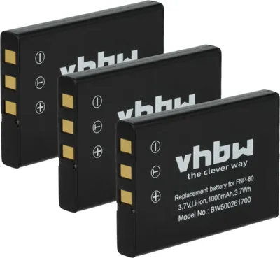 Produktbild von vhbw 3x Akku kompatibel mit Pentax Optio 550, 330RS, 430, 430RS, 450, 330 Kamera (1000 mAh, 3,6 V, Li-Ion)