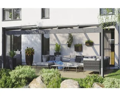 Produktbild von Terrassenüberdachung SKAN HOLZ Novara mit Pfostenlaschen 557x309 cm grau