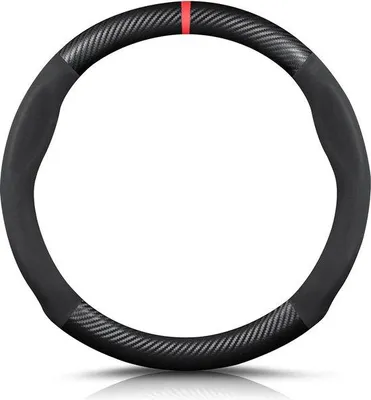 Produktbild von Famanu Lenkradhülle aus Carbonfaser und Kunstleder - schwarz-rot, 38 cm