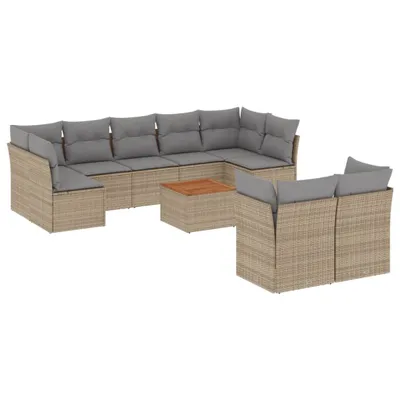 Produktbild von vidaXL 10-tlg. Garten-Sofagarnitur mit Kissen Beige Poly Rattan