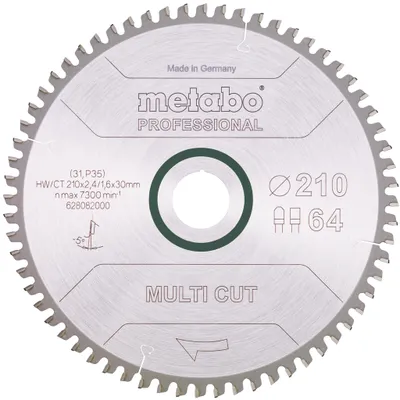 Produktbild von Metabo Sägeblatt multi cut - professional, 210x30, Z64 FZ/TZ, 5°neg.