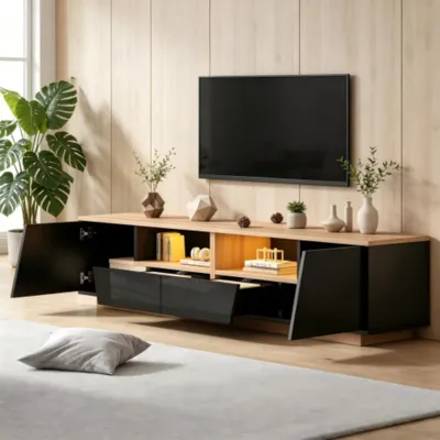 Produktbild von TV schrank mit 2 schubladen und 2 schränke TV stand,Fernsehschrank Mit LED,Lowboard,für Fernseher um 75 Zoll 180*40*46cm