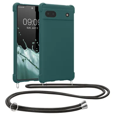 Produktbild von kwmobile Necklace Case kompatibel mit Google Pixel 6a Hülle - Cover mit Kordel zum Umhängen - Silikon Schutzhülle Petrol