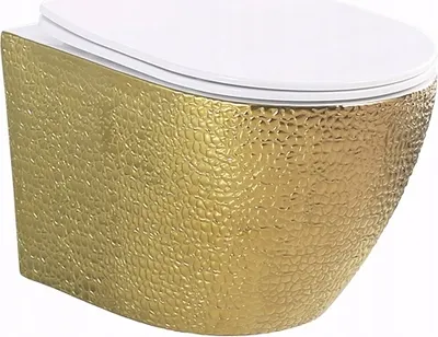 Produktbild von Wandhängende Toilette Spülrandlos Keramik Klo Wand WC + Klositz Absenkautomatic Soft Close; gold-weiss