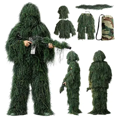 Zdjęcie produktu dla Kostium na Halloween Juksun, rozmiar 155-185 cm, w kolorach piasku i leśnej zieleni, z kapturem i maską, idealny na Halloween i imprezy