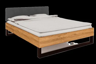 Produktbild von Bett STEEL 180 x 190 aus Massivholz, mit Polsterkopfteil, Naturgeölt