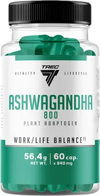 Imagen del producto de Trec Nutrition Ashwagandha 800 (60 cápsulas) - Sin sabor - Vitaminas, minerales y salud - Hierbas